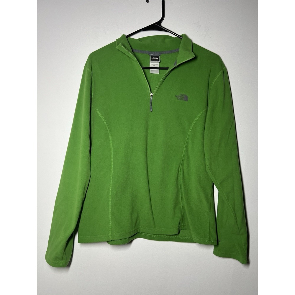 The North Face TKA 100 Green/Grey Fleece 1/4 Zip Mock Neck Pullover Women's Sz L